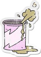 pegatina angustiada de una peculiar caricatura dibujada a mano que explota una lata de refresco vector