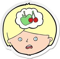 sticker of a cartoon man thinking about healthy eating vector