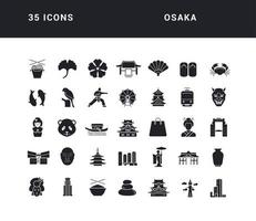 Set of simple icons of Osaka vector