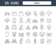 Set of linear icons of Osaka vector