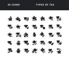 conjunto de iconos simples de tipos de té vector