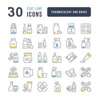 Set of linear icons of Pharmacology and Drugs vector