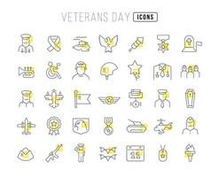 Set of linear icons of Veterans Day vector