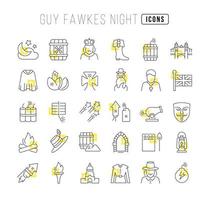 Set of linear icons of Guy Fawkes Night vector