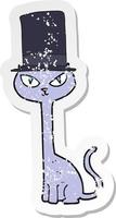 pegatina retro angustiada de un gato elegante de dibujos animados vector