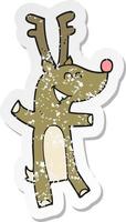 retro distressed sticker of a cartoon reindeer vector