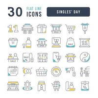 Set of linear icons of Singles Day vector