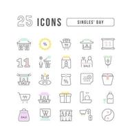 Set of linear icons of Singles Day vector