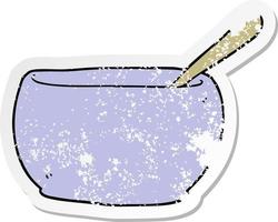 distressed sticker of a cartoon soup bowl vector