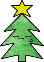 retro grunge texture cartoon christmas tree vector