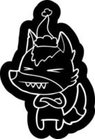 angry wolf cartoon icon of a wearing santa hat vector