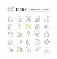 Set of linear icons of Pharmacology and Drugs vector