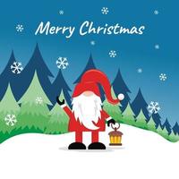 illustration vector graphic of cute santa claus carrying lights in the snow, perfect for religion, holiday, culture, church, etc.