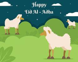 illustration vector graphic of three white sheep in the meadow, perfect for religion, holiday, culture, tradition, greeting card, etc.