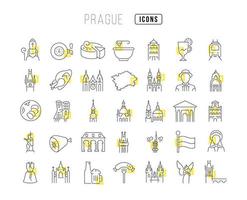 Set of linear icons of Prague vector