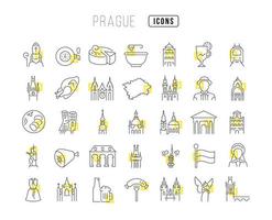 Set of linear icons of Prague vector