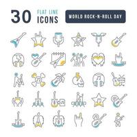 Vector Line Icons of World Rock-n-Roll Day