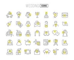 Set of linear icons of Wedding vector