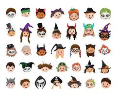 caras de halloween de niños vector