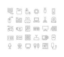 conjunto de iconos lineales de hardware vector