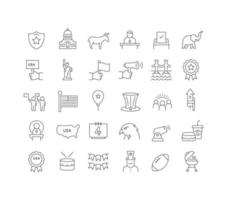 Set of linear icons of Independence Day vector