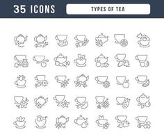 conjunto de iconos lineales de tipos de té vector