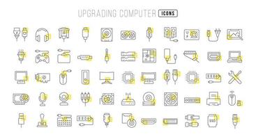 Set of linear icons of Upgrading Computer vector