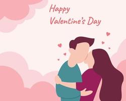 illustration vector graphic of a couple kissing against a pink cloud background, perfect for holiday, religion, culture, valentine, greeting card, wedding, etc.