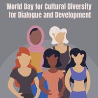 ilustración gráfica vectorial de cinco mujeres con diferentes looks, perfecta para el día mundial de la diversidad cultural para el diálogo y el desarrollo, celebración, tarjeta de felicitación, etc. vector