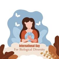 illustration vector graphic of a girl hugging the earth, perfect for international day for biological diversity, celebrate, greeting card, etc.