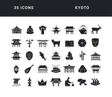 conjunto de iconos simples de kyoto vector