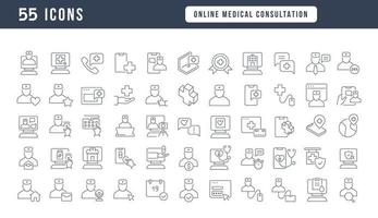 Set of linear icons of Online Medical Consultation vector