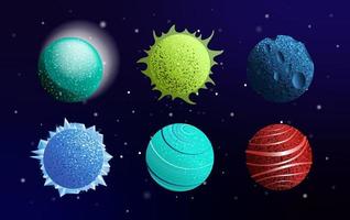 Set of Fantasy Glowing Planets vector