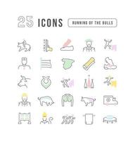 Set of linear icons of Running of the Bulls vector