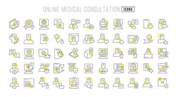 Set of linear icons of Online Medical Consultation vector