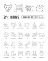 Set of linear icons of Running of the Bulls vector