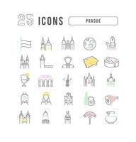 Set of linear icons of Prague vector