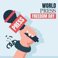 illustration vector graphic of handcuffed holding up a microphone, perfect for world press freedom day, celebrate, greeting card, etc.