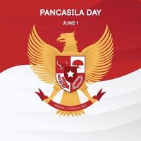 ilustración gráfica vectorial de garuda pancasila, el símbolo del estado indonesio con un fondo de bandera roja y blanca, perfecto para el día de la pancasila, festividad, nación, tarjeta de felicitación, etc. vector