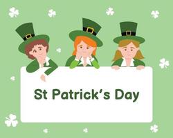 ilustración gráfica vectorial de tres niños celebrando el día de san patricio, perfecto para religión, vacaciones, cultura, tarjeta de felicitación, etc. vector