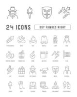 Set of linear icons of Guy Fawkes Night vector