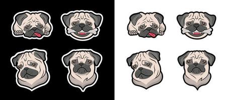 Set of Stickers of Pugs vector