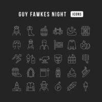 Set of linear icons of Guy Fawkes Night vector