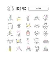 Set of linear icons of Osaka vector