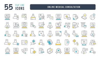 Set of linear icons of Online Medical Consultation vector