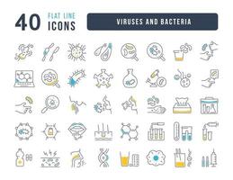 Set of linear icons of Viruses and Bacteria vector