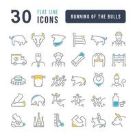 Set of linear icons of Running of the Bulls vector