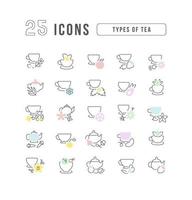 Set of linear icons of Types of Tea vector