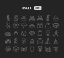 Set of linear icons of Osaka vector