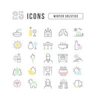 Set of linear icons of Winter Solstice vector